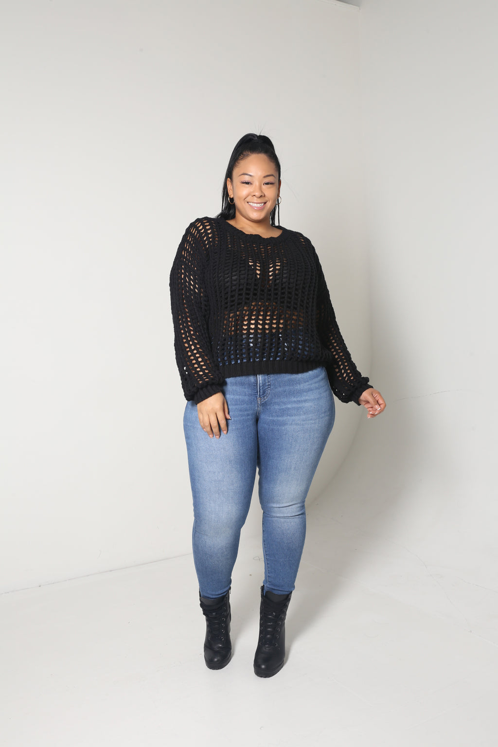 Fishnet Sweater | Black - MishMash Boutique