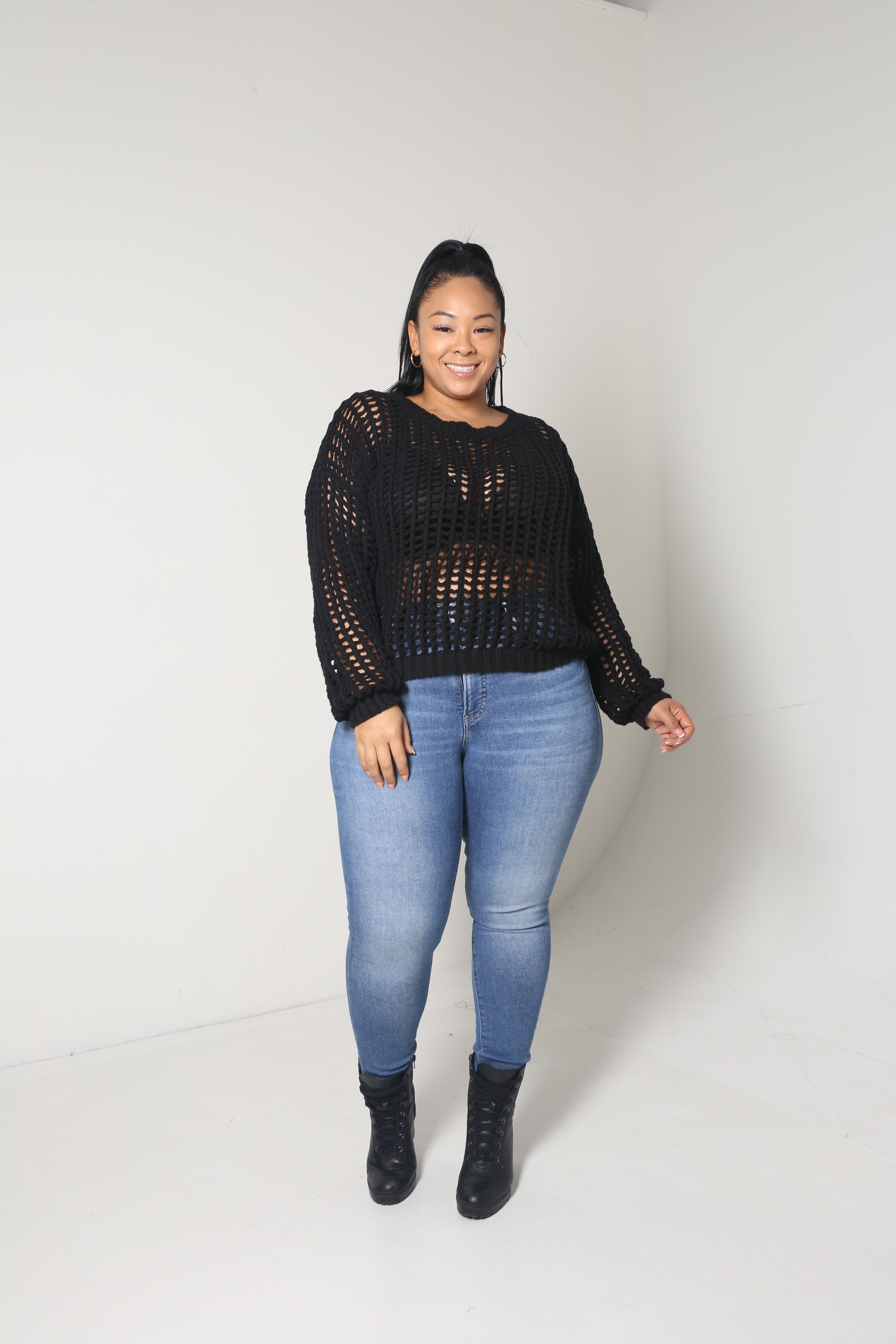 Fishnet Sweater | Black | MishMash Boutique