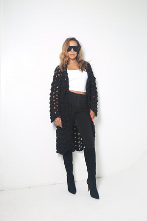 Waffle Cardigan | Black - MishMash Boutique