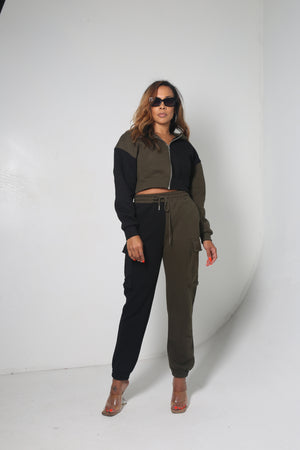 Two Tone Jogger Set | Olive - MishMash Boutique