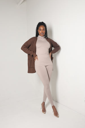Waffle Cardigan | Brown