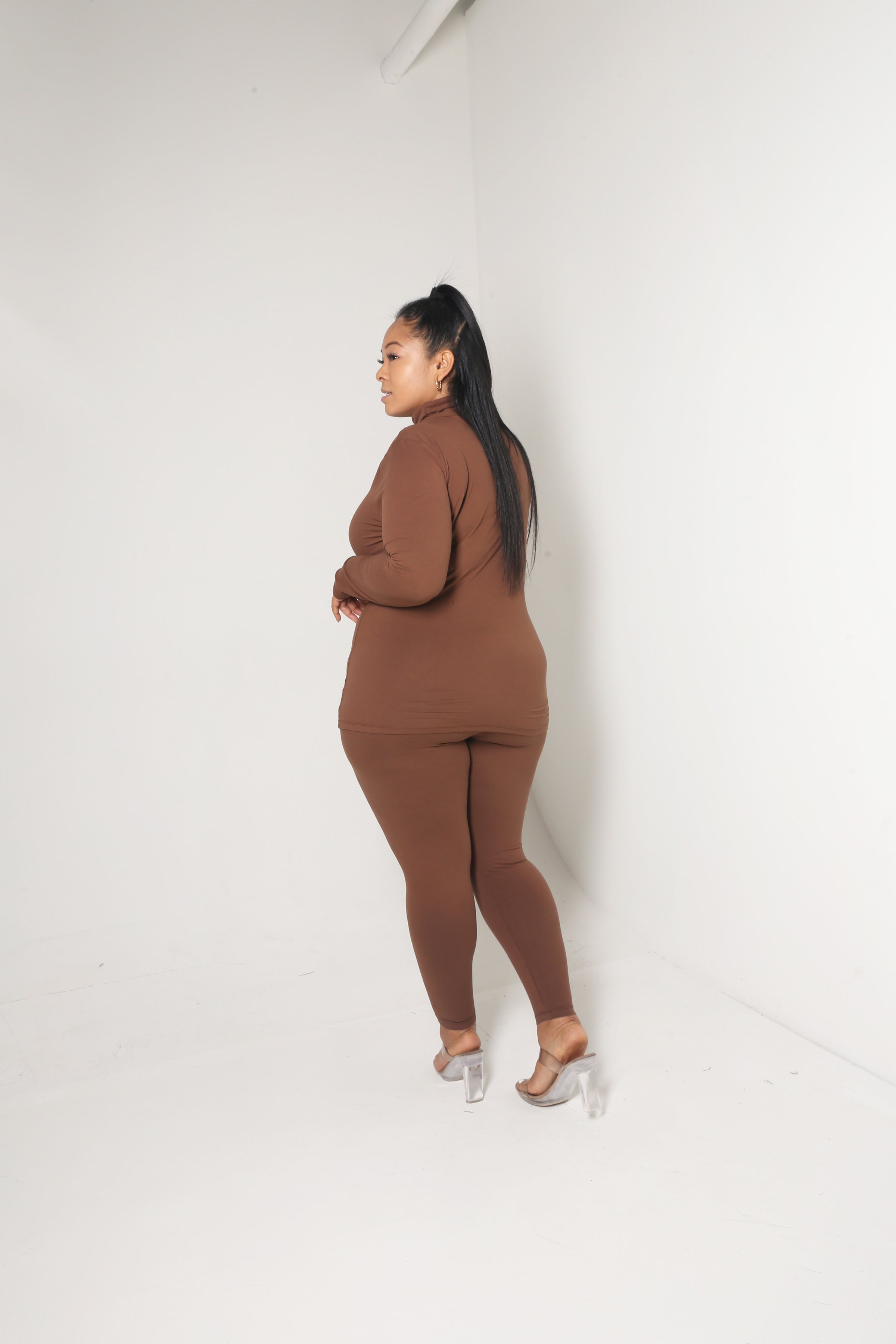 Mock Neck Legging Set | Brown Mock Neck Legging Set | Brown