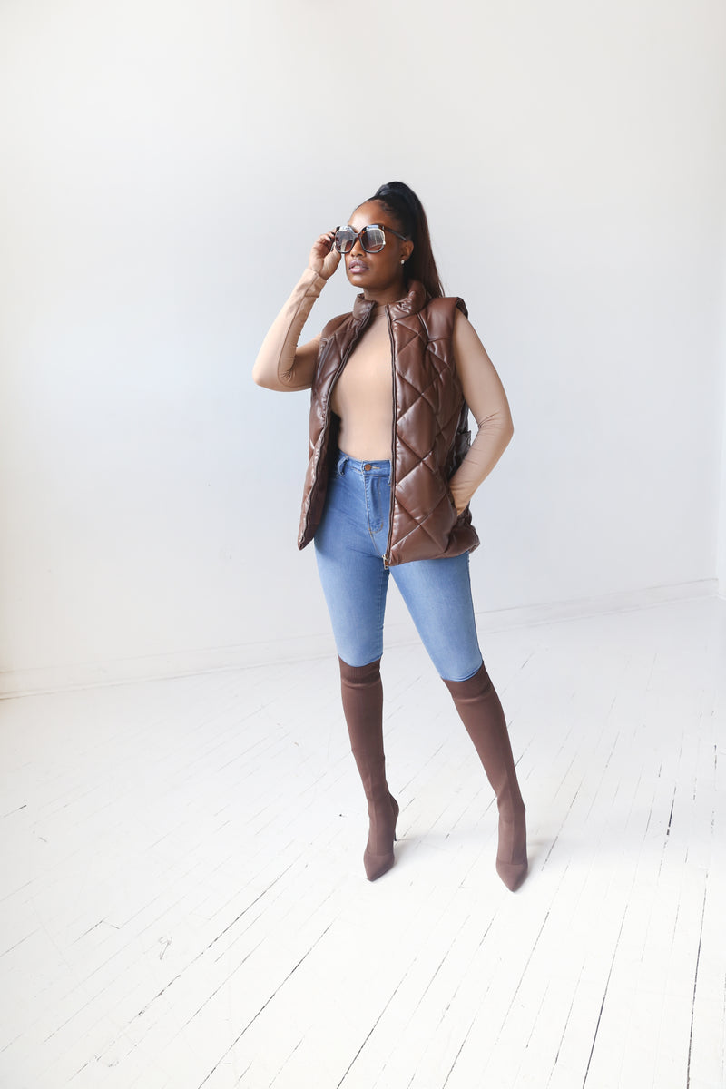 Puffed Vest | Brown - MishMash Boutique