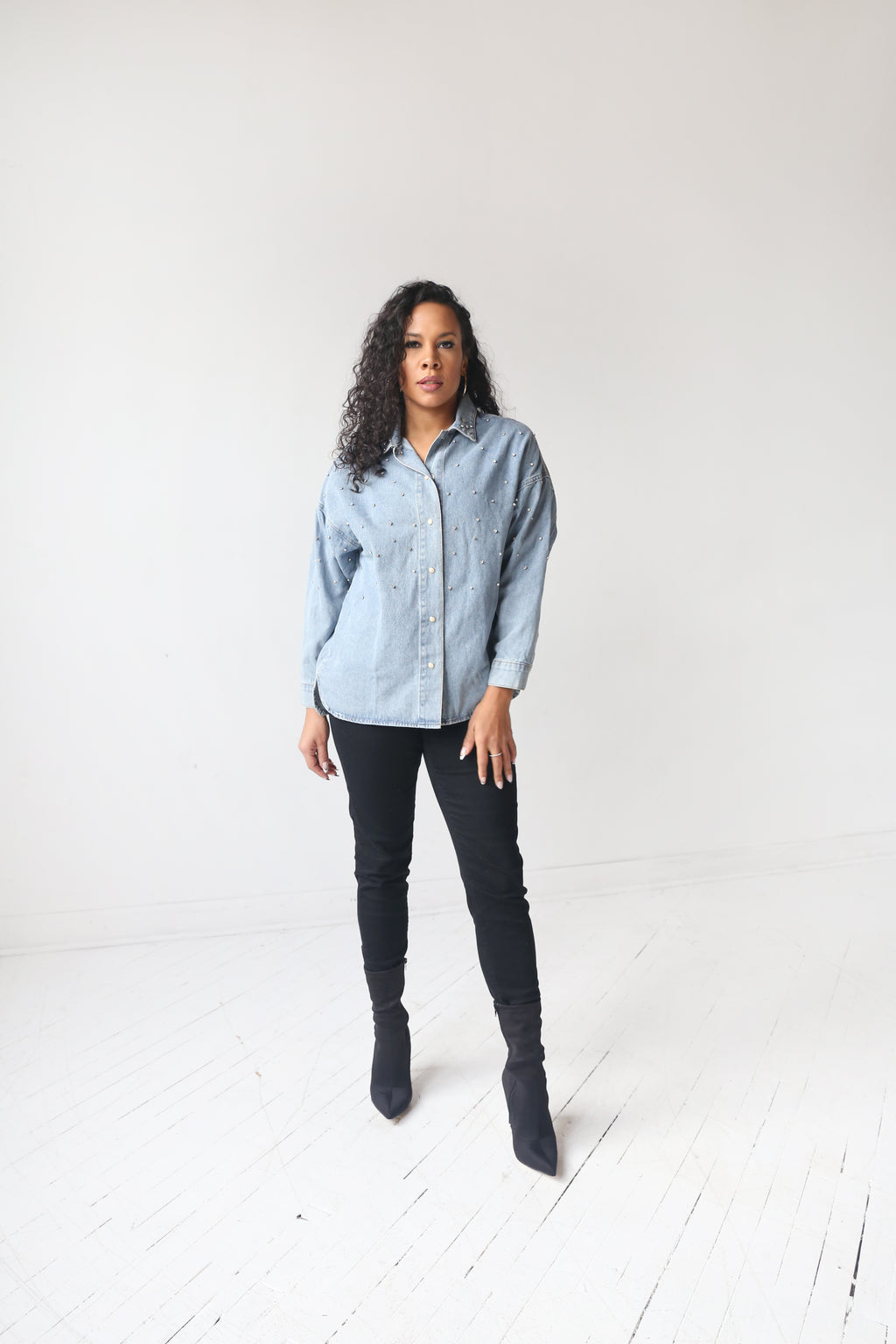 Embellished Denim Shirt - MishMash Boutique