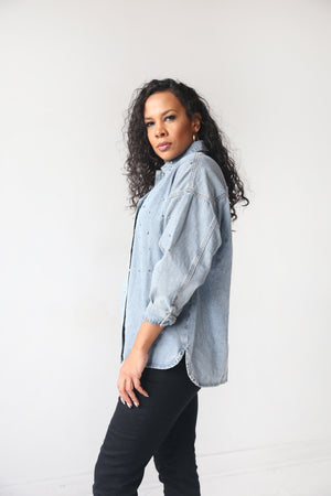 Embellished Denim Shirt - MishMash Boutique