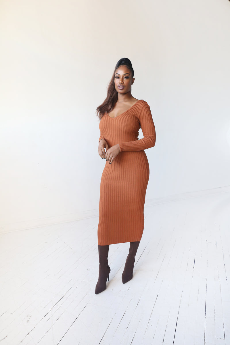 Ribbed Dress | Rust - MishMash Boutique